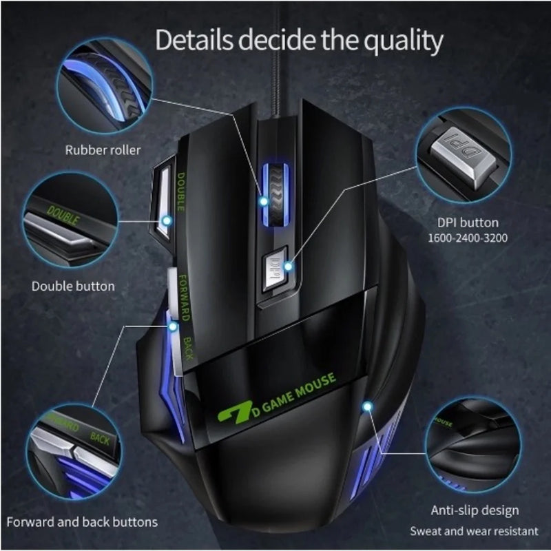 Mouse gamer 3200dpi com LED USB Botões Profissional