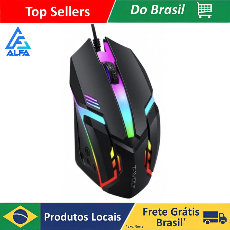 ALFA Mouse Gamer Usb 3200dpi Led Rgb Com Fio