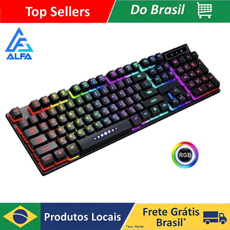 Teclado Gamer Semi-Mecânico RGB LED Retroiluminado