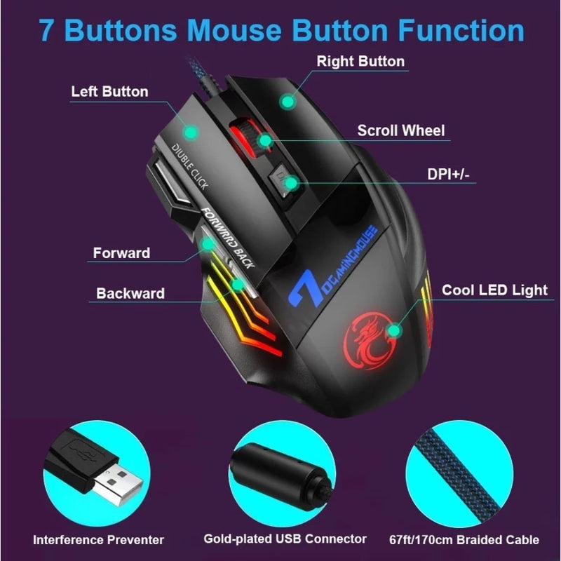 Mouse Gamer X7 3200dpi LED USB 7 Botões Profissional